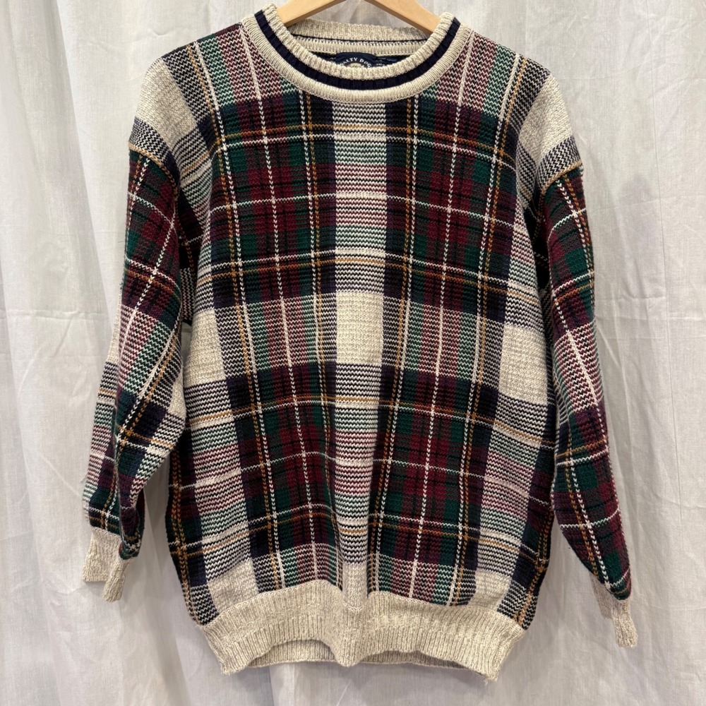 Salty Dog by Gant Vintage Plaid Crewneck Sweater Mens Burgundy Green Cream Large